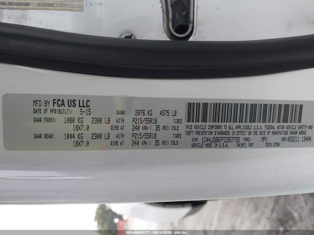 Продаж на аукціоні авто 2015 Jeep Compass Altitude Edition, vin: 1C4NJDBB7FD357735, номер лоту: 45895177