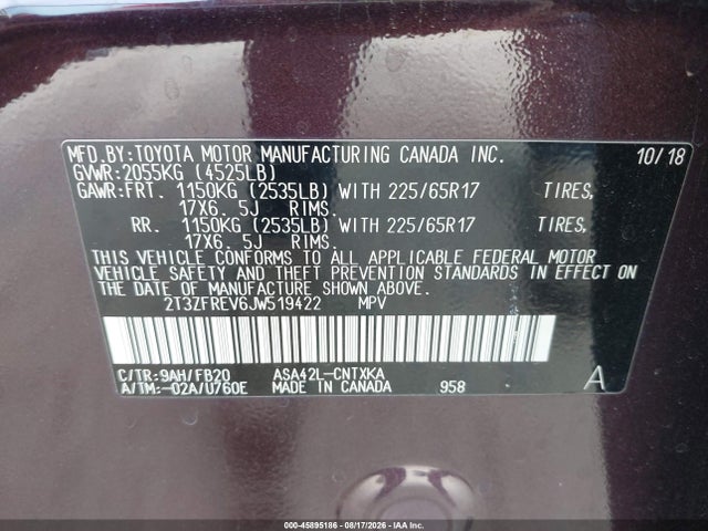 2T3ZFREV6JW519422 Toyota RAV4 LE