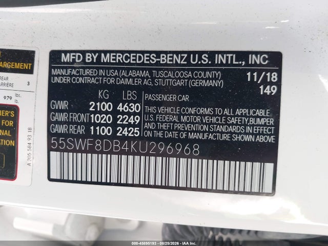 Продажа на аукционе авто 2019 Mercedes-benz C 300, vin: 55SWF8DB4KU296968, номер лота: 45895193