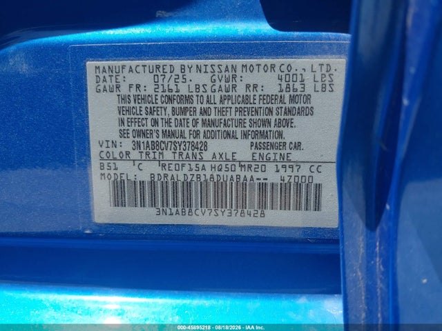 Aukcja sprzedaży 2025 Nissan Sentra Sv, vin: 3N1AB8CV7SY378428, numer aukcji: 45895218