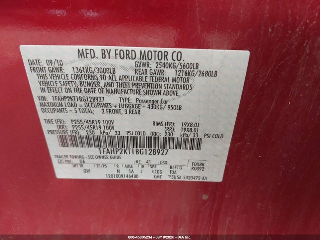 45895234 :رقم المزاد ، 1FAHP2KT1BG128927 vin ، 2011 Ford Taurus Sho مزاد بيع