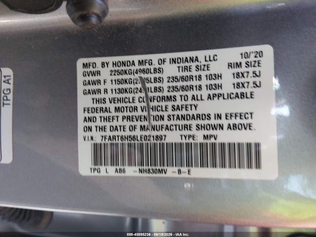 Honda Cr-v Hybrid Ex 2020 7FART6H56LE021897 Image 9