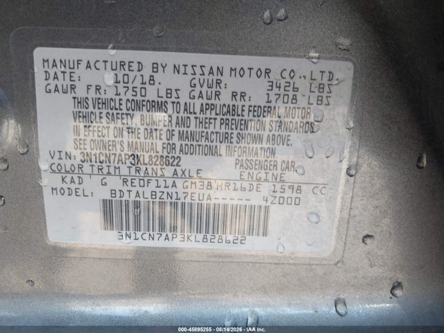 Nissan Versa 1.6 Sv 2019 3N1CN7AP3KL828622 Image 9