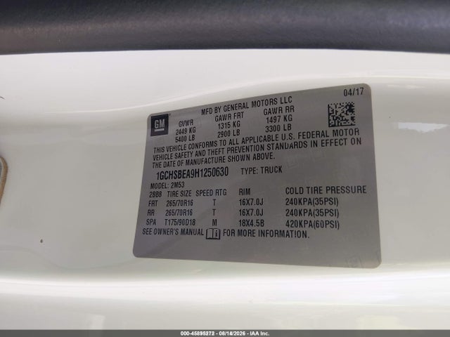 1GCHSBEA9H1250630 Chevrolet Colorado 2wd Wt