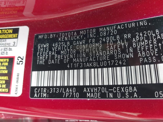 4T1F31AK8LU017242 Toyota Camry Hybrid Xle