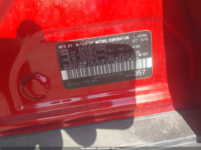 Продажа на аукционе авто 2019 Mitsubishi Outlander Sport 2.0 Es/2.0 Le/2.0 Sp, vin: JA4AP3AU2KU010750, номер лота: 45895280
