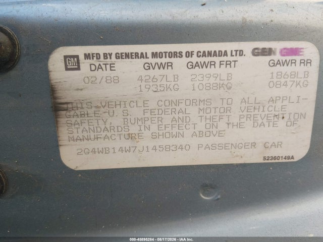 Продажа на аукционе авто 1988 Buick Regal Custom, vin: 2G4WB14W7J1458340, номер лота: 45895284