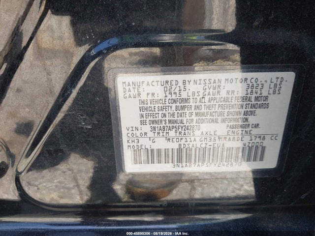 Продаж на аукціоні авто 2015 Nissan Sentra S, vin: 3N1AB7AP5FY242870, номер лоту: 45895306