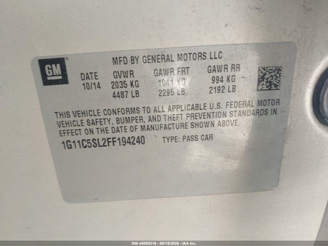 Chevrolet MALIBU 1LT 2015 1G11C5SL2FF194240 Image 9