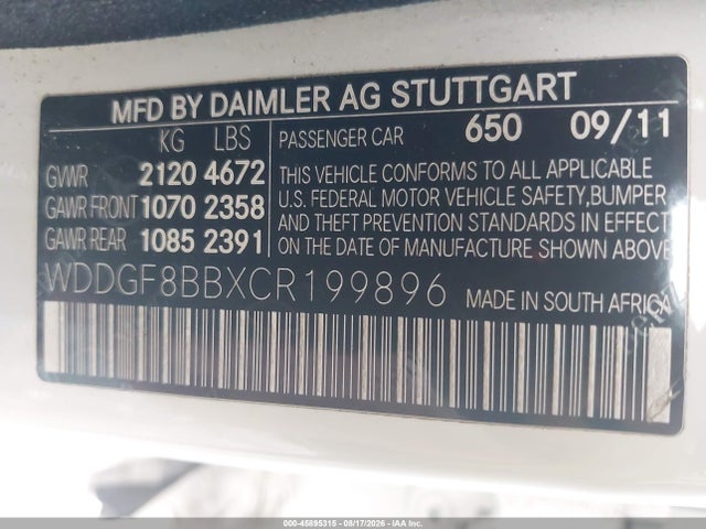 2012 Mercedes-benz C 300 Sport 4matic მანქანა იყიდება აუქციონზე, vin: WDDGF8BBXCR199896, აუქციონის ნომერი: 45895315
