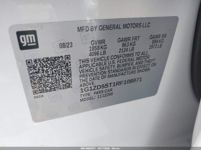 45895321 :رقم المزاد ، 1G1ZD5ST1RF108971 vin ، 2024 Chevrolet Malibu Fwd 1lt مزاد بيع