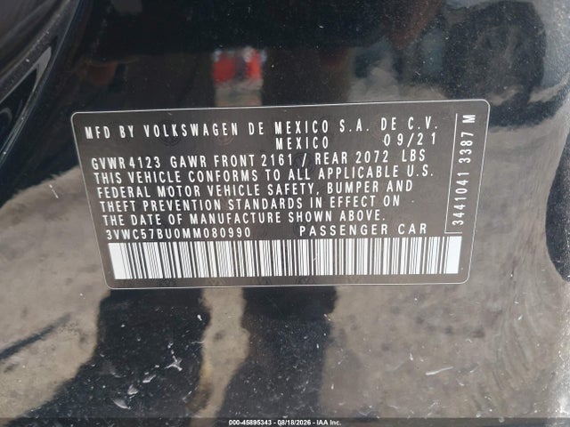 Продаж на аукціоні авто 2021 Volkswagen Jetta 1.4t R-line/1.4t S/1.4t Se, vin: 3VWC57BU0MM080990, номер лоту: 45895343