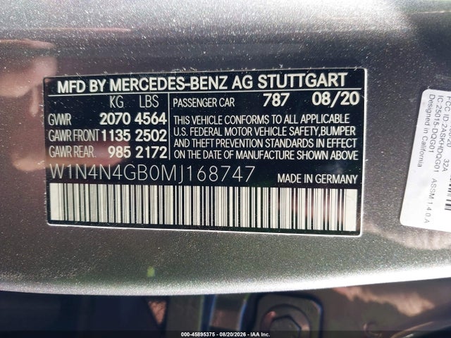 W1N4N4GB0MJ168747 Mercedes-Benz GLA 250