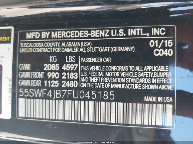 Продаж на аукціоні авто 2015 Mercedes-benz C 300, vin: 55SWF4JB7FU045185, номер лоту: 45895404