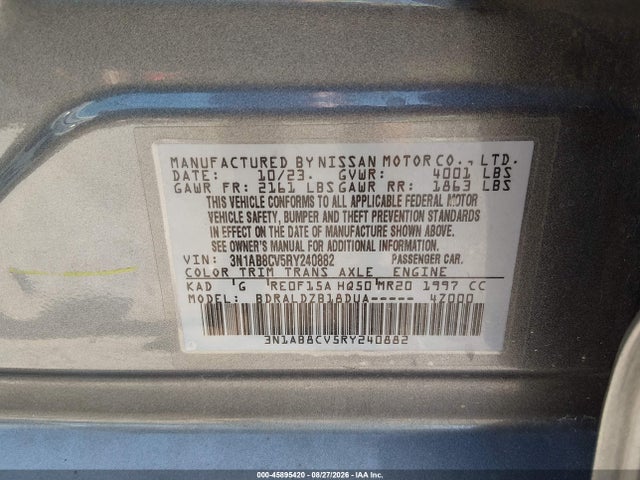 Продаж на аукціоні авто 2024 Nissan Sentra Sv Xtronic Cvt, vin: 3N1AB8CV5RY240882, номер лоту: 45895420