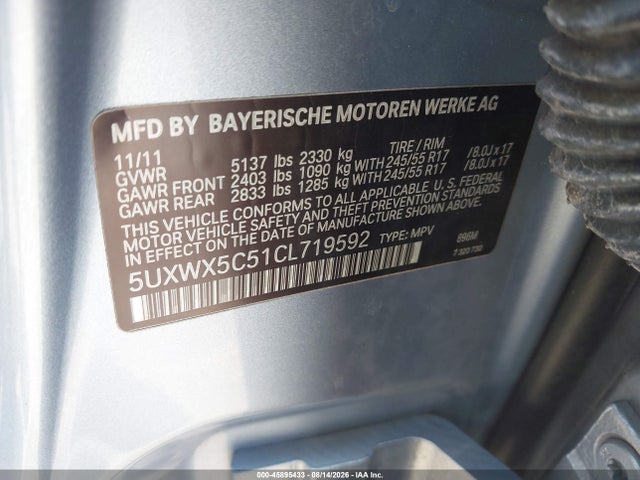 Продажа на аукционе авто 2012 Bmw X3 Xdrive28i, vin: 5UXWX5C51CL719592, номер лота: 45895433
