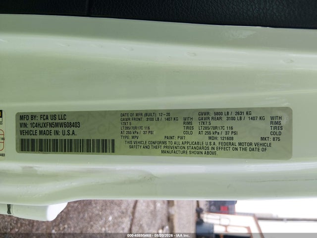 Продаж на аукціоні авто 2021 Jeep Wrangler Unlimited Rubicon 4x4, vin: 1C4HJXFN5MW608403, номер лоту: 45895468