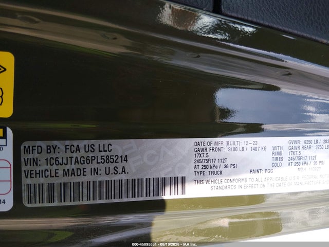 Aukcja sprzedaży 2023 Jeep Gladiator Sport, vin: 1C6JJTAG6PL585214, numer aukcji: 45895531