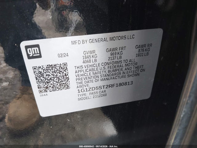 Aukcja sprzedaży 2024 Chevrolet Malibu Fwd 1lt, vin: 1G1ZD5ST2RF180813, numer aukcji: 45895542
