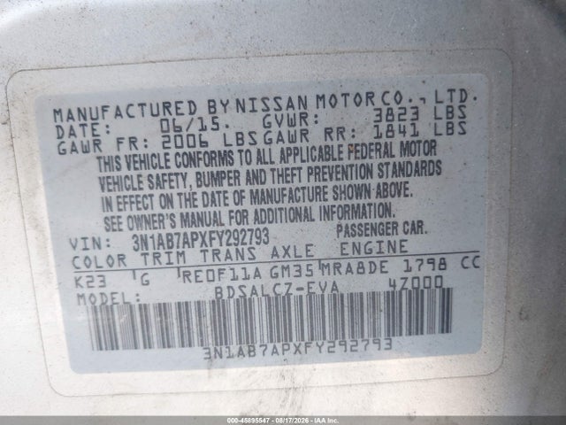 Nissan SENTRA S 2015 3N1AB7APXFY292793 Image 9