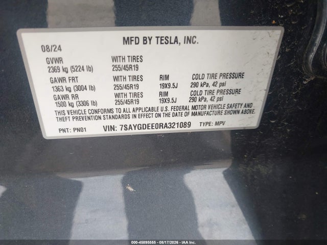 Продажа на аукционе авто 2024 Tesla Model Y Long Range Dual Motor All-wheel Drive, vin: 7SAYGDEE0RA321089, номер лота: 45895555