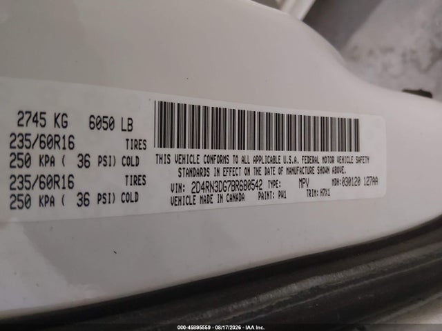 2011 Dodge Grand Caravan Mainstreet მანქანა იყიდება აუქციონზე, vin: 2D4RN3DG7BR680542, აუქციონის ნომერი: 45895559