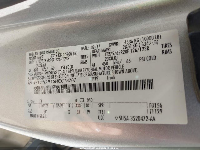 Aukcja sprzedaży 2017 Ford F-250 Lariat, vin: 1FT7W2BT5HEC73787, numer aukcji: 45895565