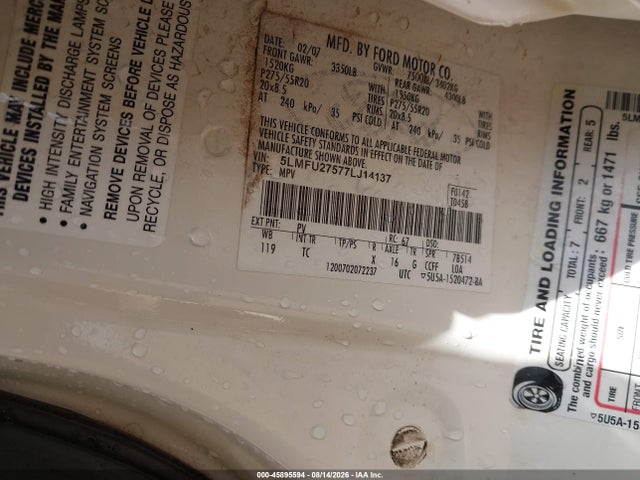 Aukcja sprzedaży 2007 Lincoln Navigator Ultimate, vin: 5LMFU27577LJ14137, numer aukcji: 45895594