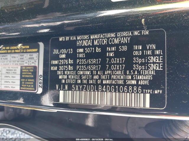 Aukcja sprzedaży 2013 Hyundai Santa Fe Sport, vin: 5XYZUDLB4DG106886, numer aukcji: 45895631