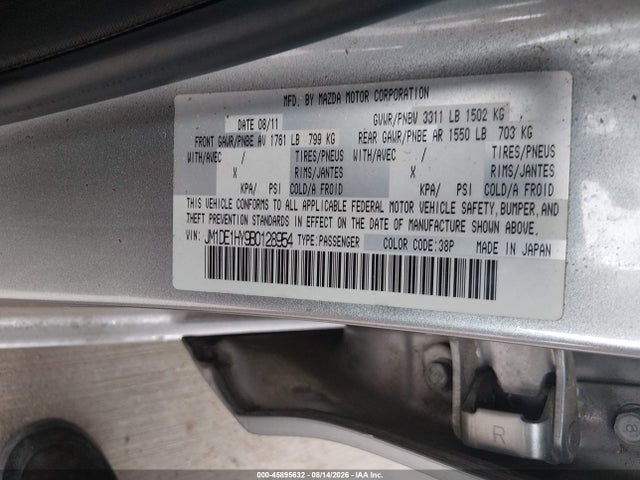 45895632 :رقم المزاد ، JM1DE1HY9B0128954 vin ، 2011 Mazda Mazda2 Sport مزاد بيع
