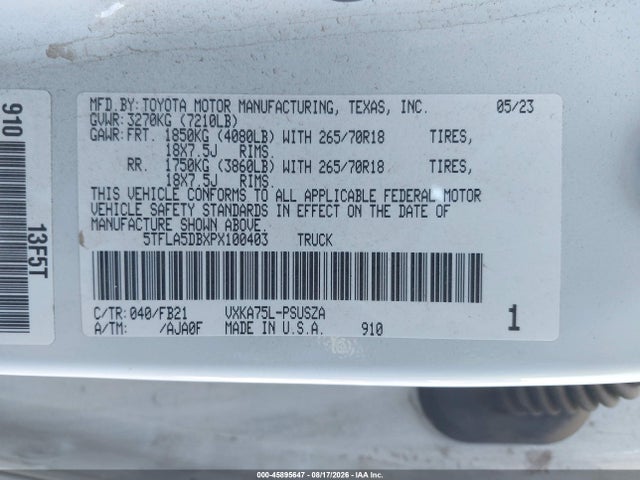 Toyota Tundra Sr5 2023 5TFLA5DBXPX100403 Image 9
