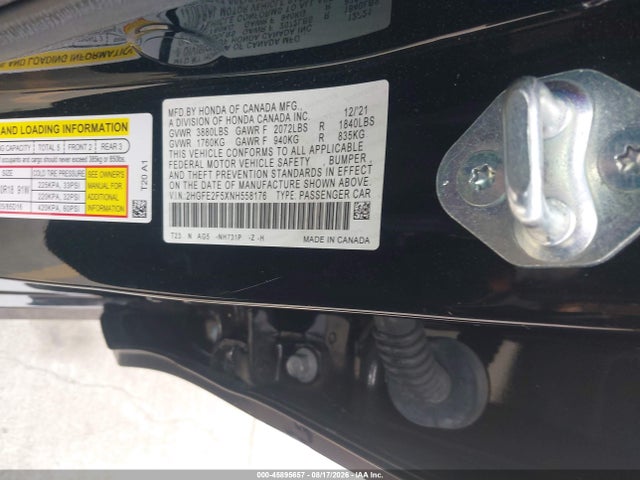 Honda Civic Sport 2022 2HGFE2F5XNH558176 Image 9