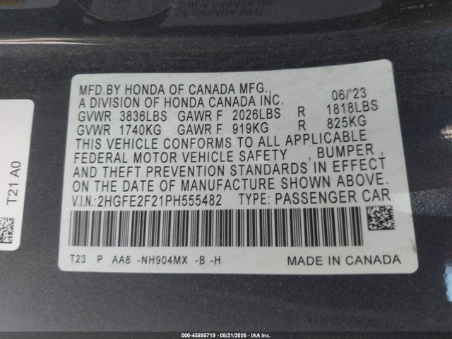 Продажа на аукционе авто 2023 Honda Civic Lx, vin: 2HGFE2F21PH555482, номер лота: 45895719