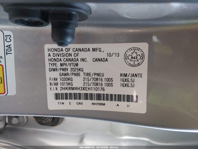 Продажа на аукционе авто 2014 Honda Cr-v Lx, vin: 2HKRM4H3XEH110176, номер лота: 45895728