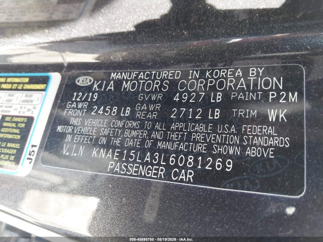 45895750 :رقم المزاد ، KNAE15LA3L6081269 vin ، 2020 Kia Stinger Gt-line مزاد بيع