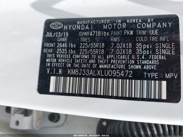45895756 :رقم المزاد ، KM8J33ALXLU095472 vin ، 2020 Hyundai Tucson Limited مزاد بيع