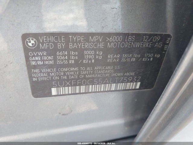 45895772 :رقم المزاد ، 5UXFF0C55ALT75932 vin ، 2010 Bmw X5 Xdrive35d مزاد بيع