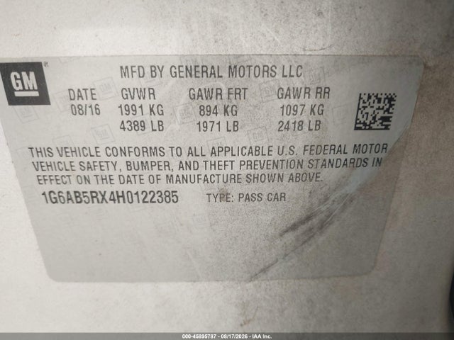 45895787 :رقم المزاد ، 1G6AB5RX4H0122385 vin ، 2017 Cadillac Ats Luxury مزاد بيع
