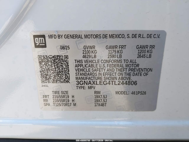 Продаж на аукціоні авто 2026 Chevrolet Equinox Fwd Rs, vin: 3GNAXLEG4TL244806, номер лоту: 45895788