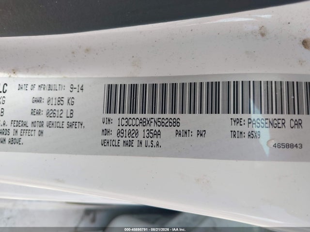 Продаж на аукціоні авто 2015 Chrysler 200 Limited, vin: 1C3CCCABXFN562686, номер лоту: 45895791