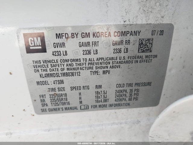 45895794 :رقم المزاد ، KL4MMDSL1MB036112 vin ، 2021 Buick Encore Gx Fwd Select مزاد بيع