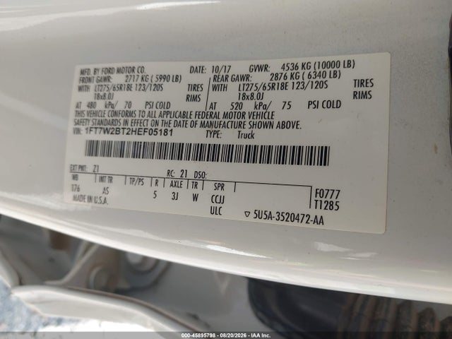 Aukcja sprzedaży 2017 Ford F-250 Xl, vin: 1FT7W2BT2HEF05181, numer aukcji: 45895798