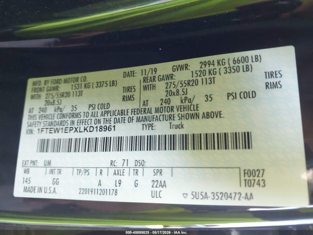Ford F-150 Xl 2020 1FTEW1EPXLKD18961 Image 9