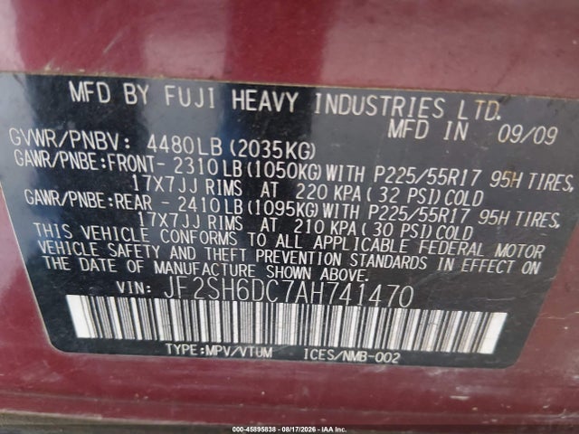 Продажа на аукционе авто 2010 Subaru Forester 2.5x Limited, vin: JF2SH6DC7AH741470, номер лота: 45895838