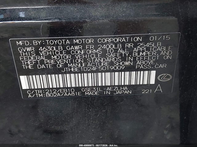 JTHBE1D24F5019009 Lexus IS 350