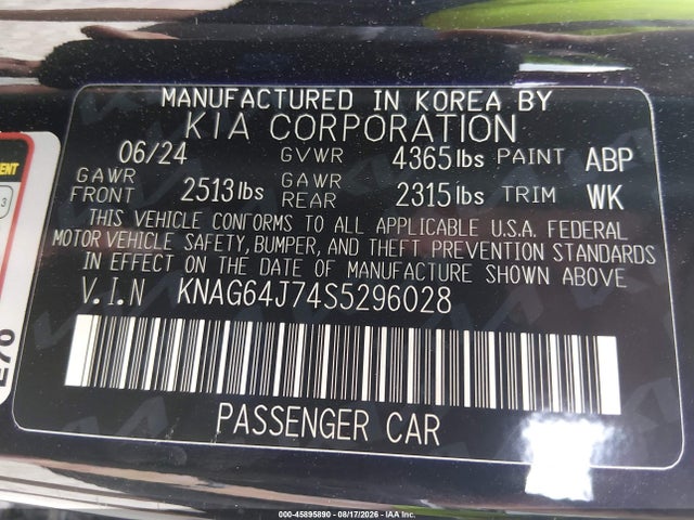 Aukcja sprzedaży 2025 Kia K5 Gt-line, vin: KNAG64J74S5296028, numer aukcji: 45895890