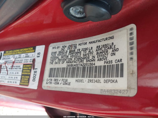 Auction sale of the 2010 Toyota Corolla Le, vin: 1NXBU4EE7AZ251564, lot number: 45895896