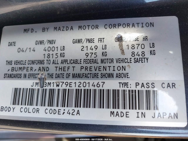 Aukcja sprzedaży 2014 Mazda Mazda3 I Grand Touring, vin: JM1BM1W79E1201467, numer aukcji: 45895909