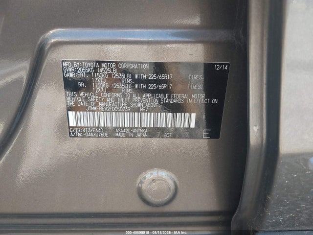 2015 Toyota Rav4 Xle მანქანა იყიდება აუქციონზე, vin: JTMWFREV2FD050739, აუქციონის ნომერი: 45895918