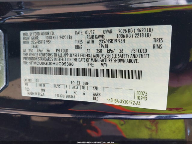 Ford ESCAPE SE 2017 1FMCU0GD0HUC95398 Image 9